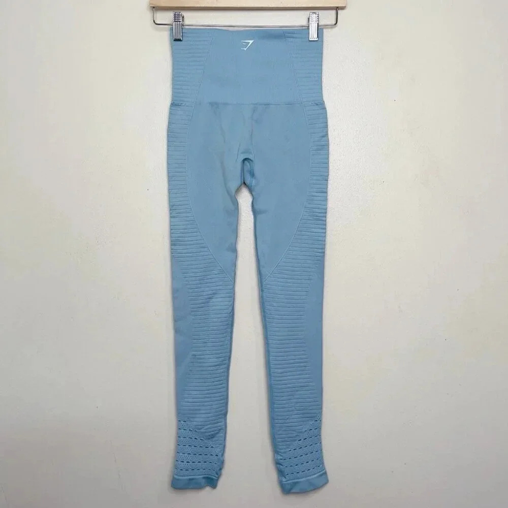 Gymshark Womens Xsmall Seamless Energy Malibu Blue Leggings - Picture 9 of 9